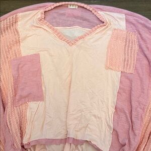 Pol Shirt top long sleeve size Small oversized pink multi